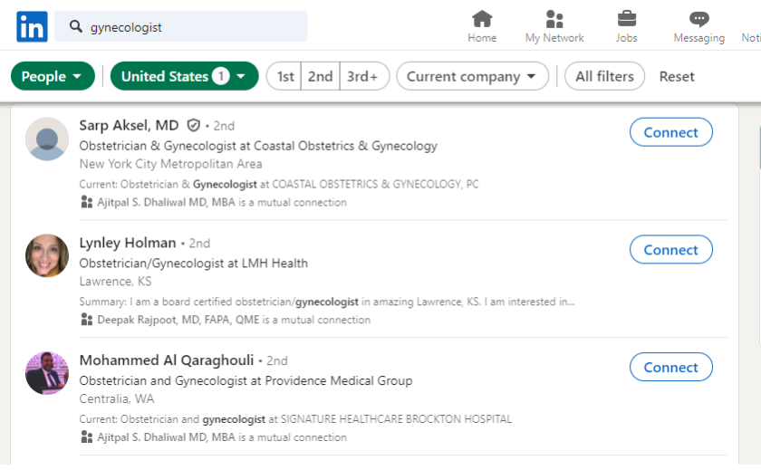 verified list of OB/GYN contacts