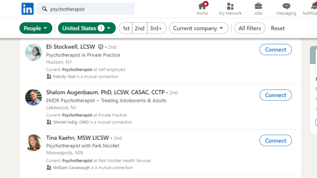Use LinkedIn Research for psychotherapist
