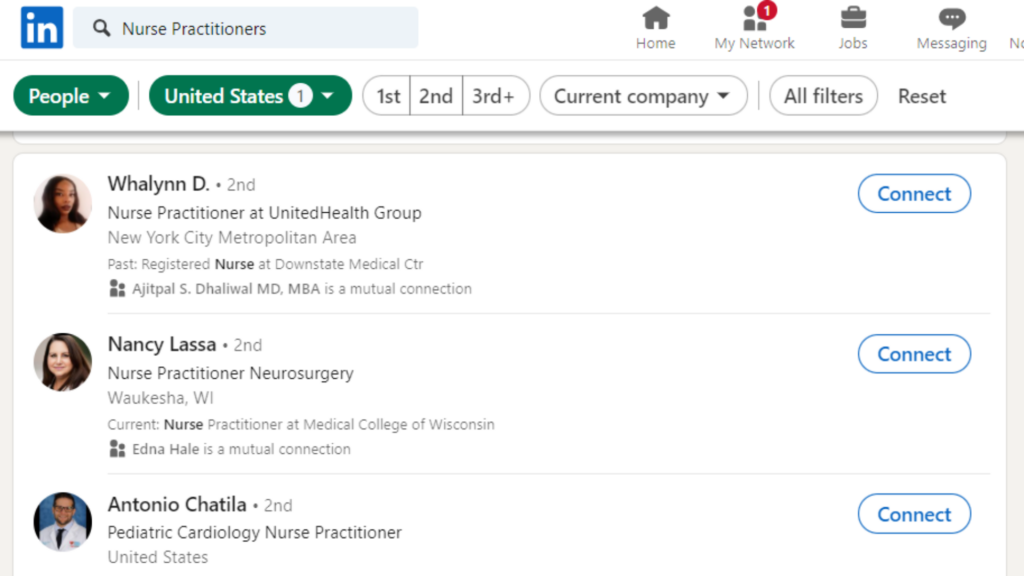 Use LinkedIn for nurse practitioner