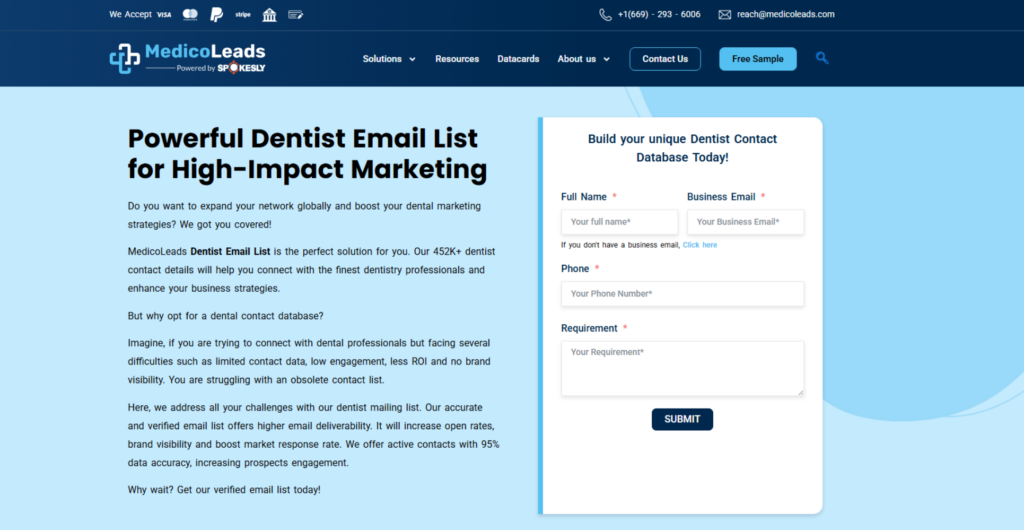 MedicoLeads verified dentist email list